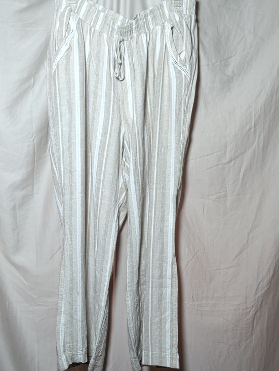 Briggs New York Pants - Briggs New York White & Beige Linen Blend Striped Drawstring Chinos